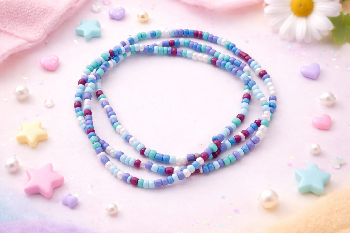 KisMe 3-er Set Armband Glasperlen blau türkis