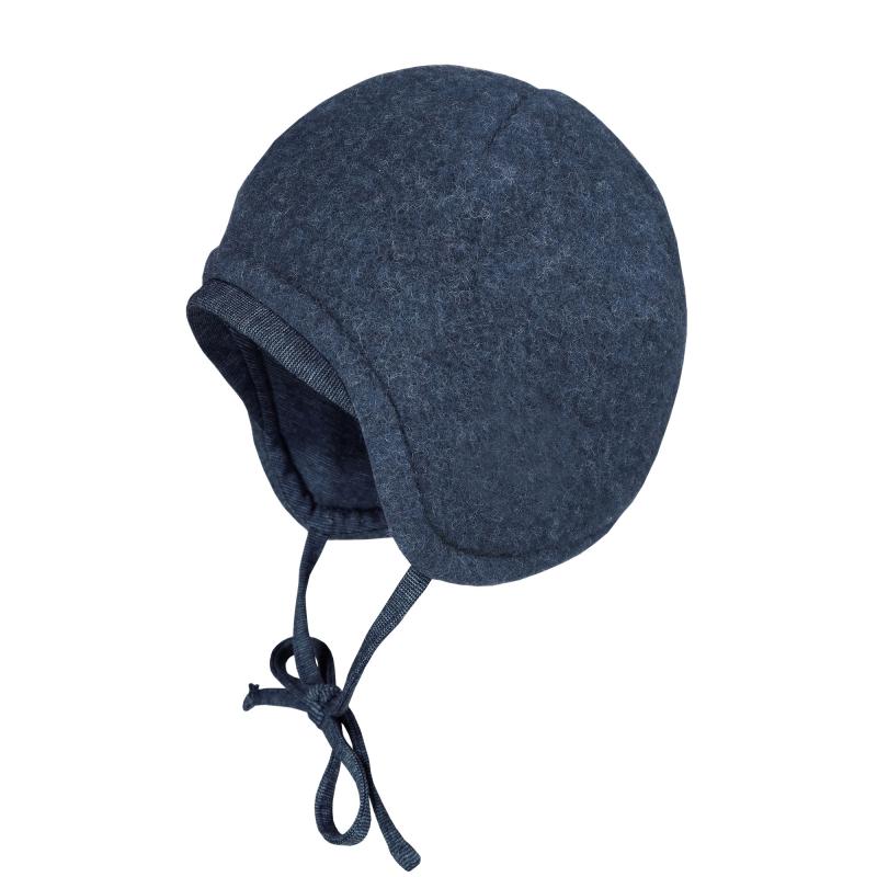 Maximo GOTS BABY-Mütze Wollfleece Jerseyfutter mit Bindeband