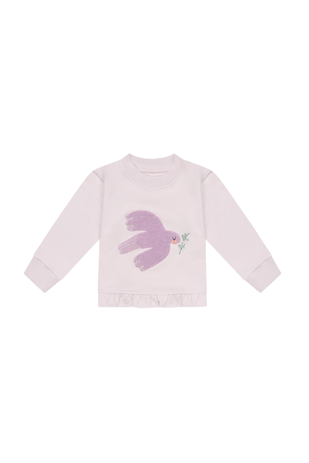 Leevje Sweatshirt 'bird' mit Rüschensaum
