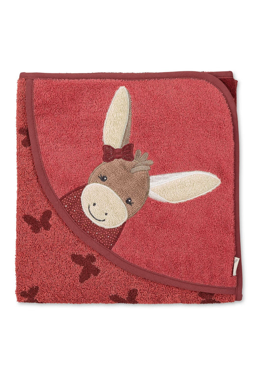 Sterntaler Kapuzenbadetuch 100x100 Esel Emmily in Dunkelrot