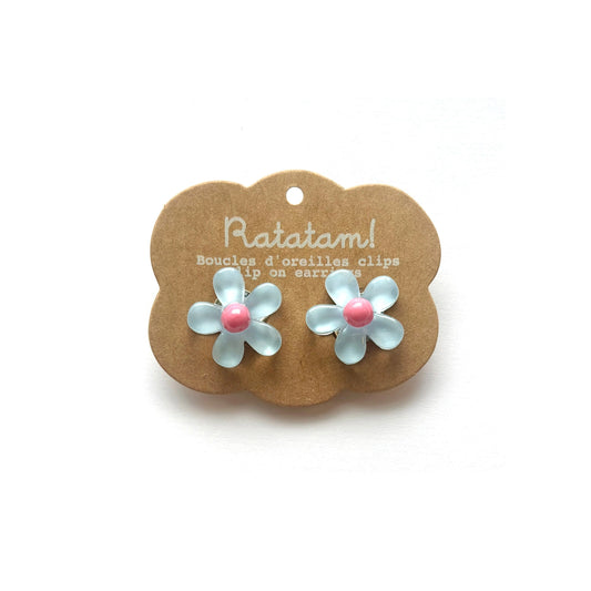 Ratatam! Ohrclips Blumen blau/dunkelrosa