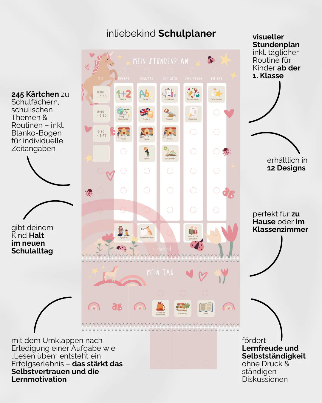 inliebekind Grundschulplaner inkl. Symbolkärtchen EINHORN - Gebunden