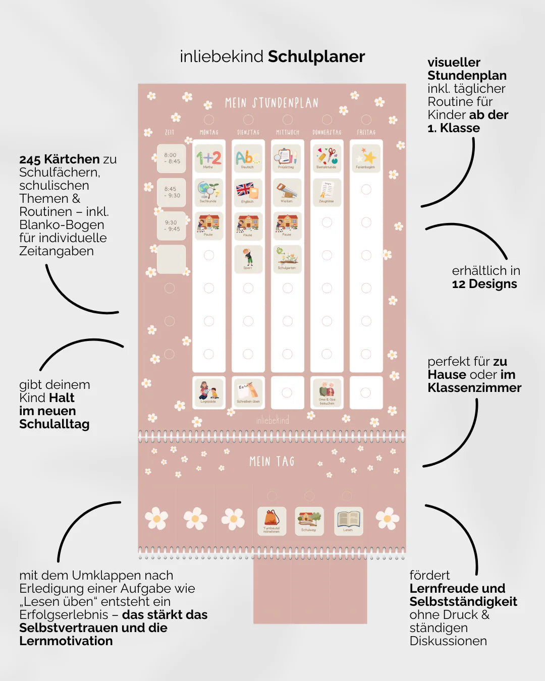 inliebekind Grundschulplaner inkl. Symbolkärtchen FLOWER - Gebunden