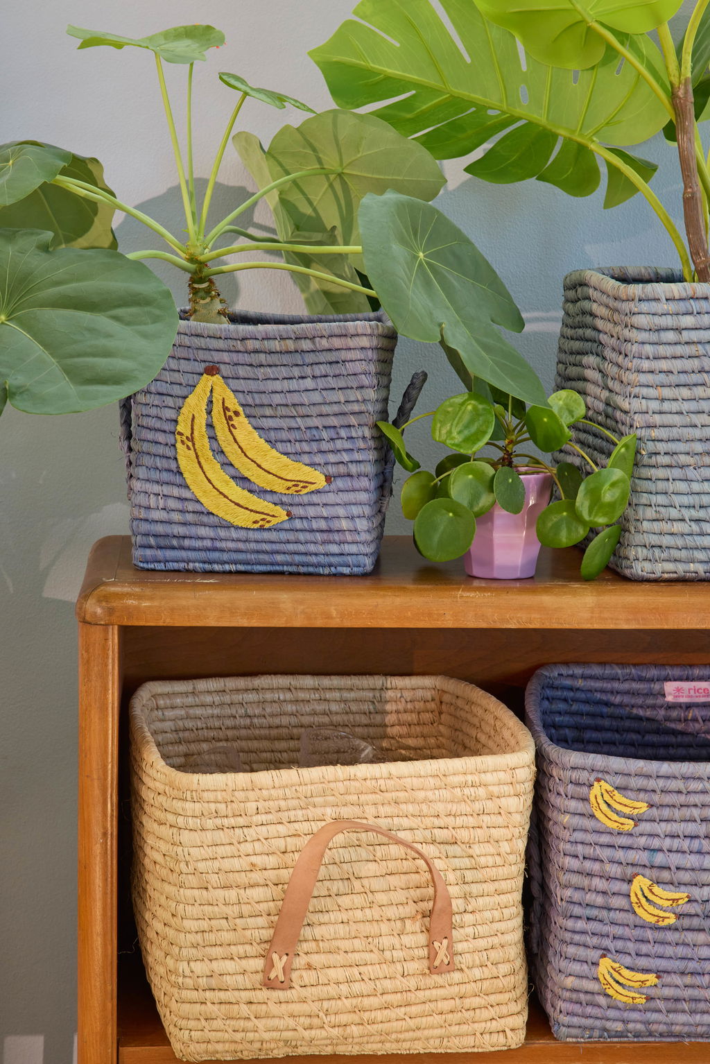 rice Raffia Korb - Blau - Banane