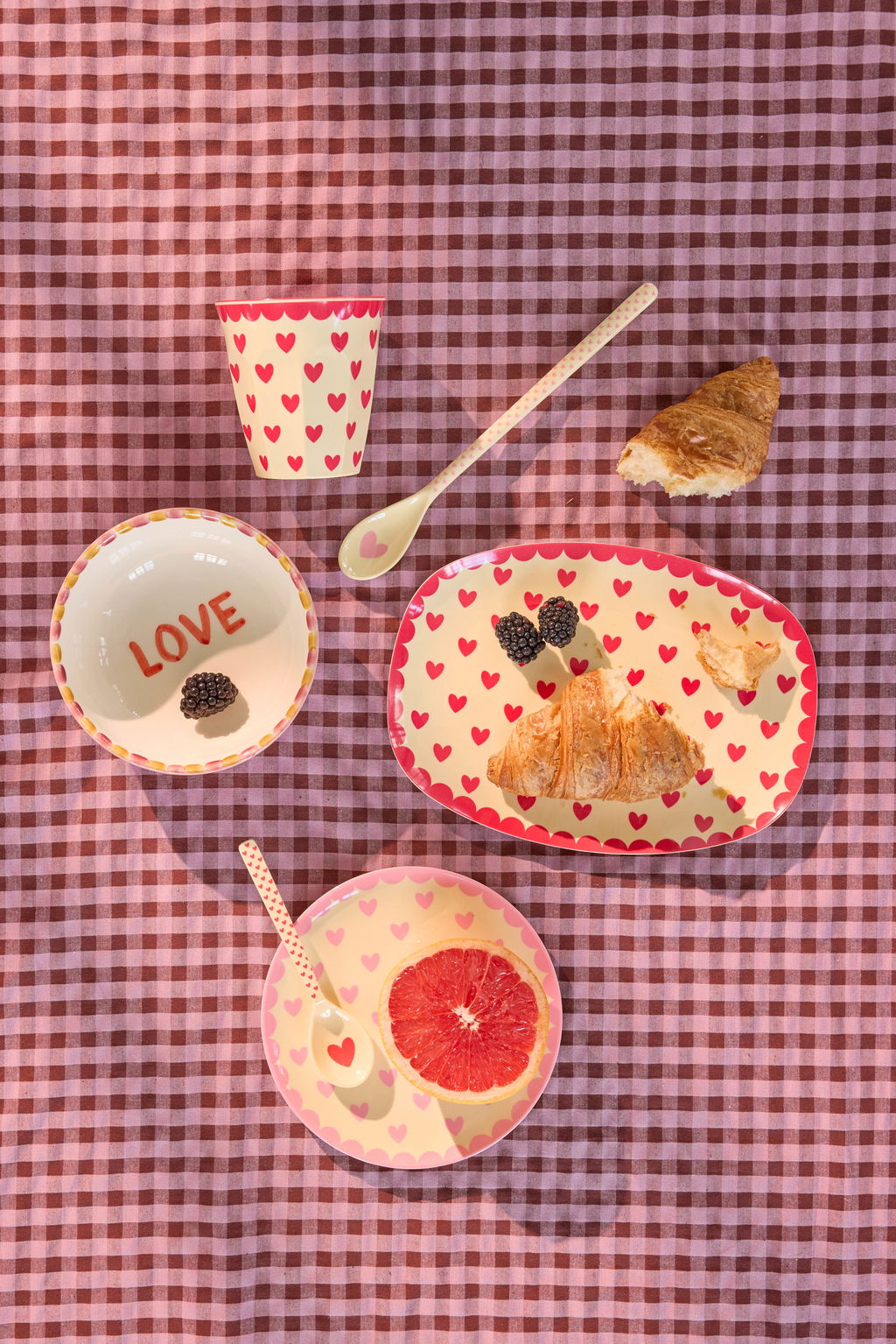 rice Rechteckig Beilagenteller Melamin - Rot - Favorite Hearts Print