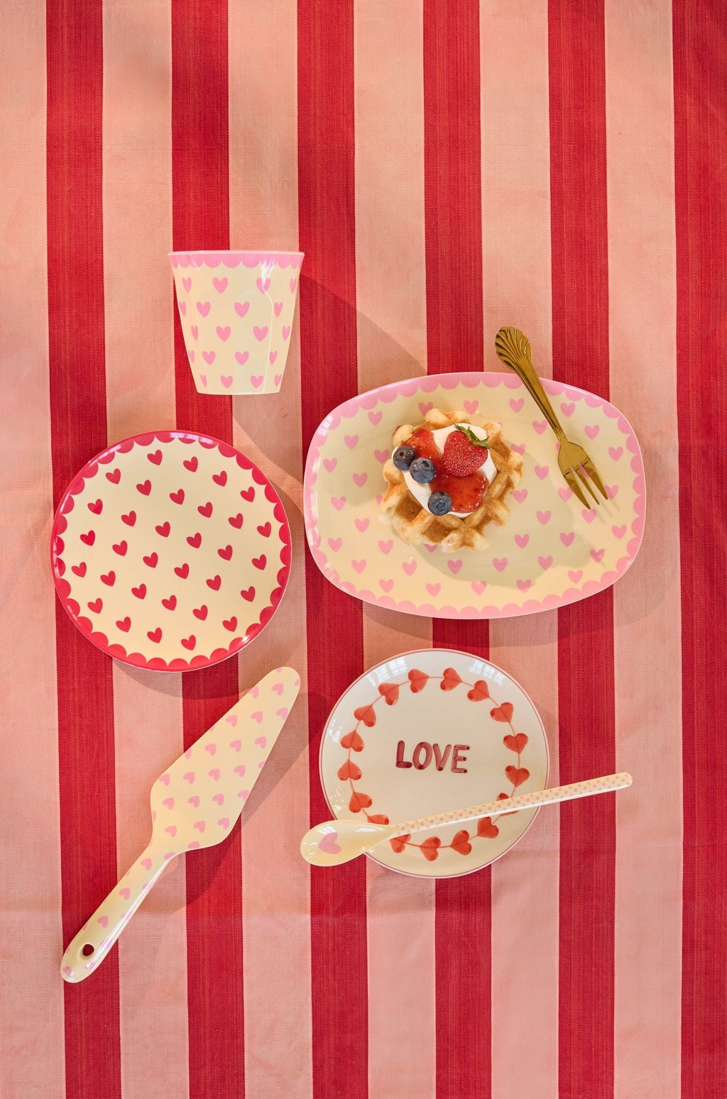rice Melamin Kleine Rund Kuchenteller - Rot - Favorite Hearts Print