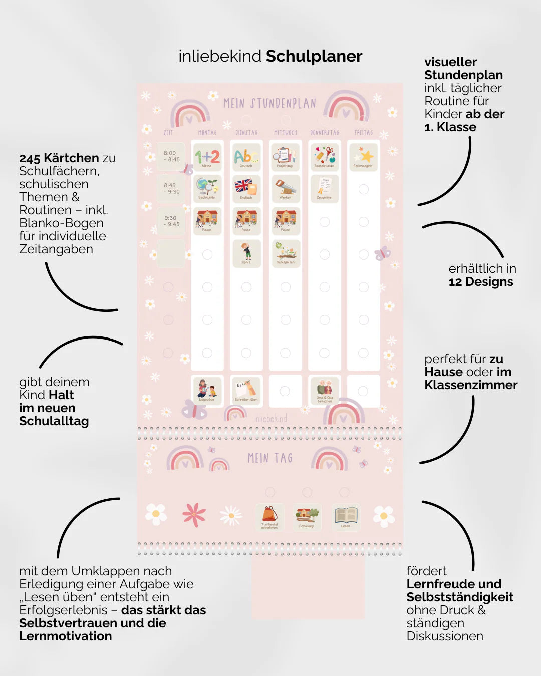 inliebekind Grundschulplaner inkl. Symbolkärtchen REGENBOGEN - Gebunden