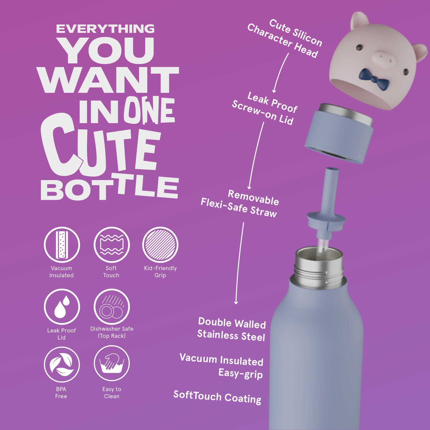 ASOBU® Bestie Trinkflasche 475ml Piggy