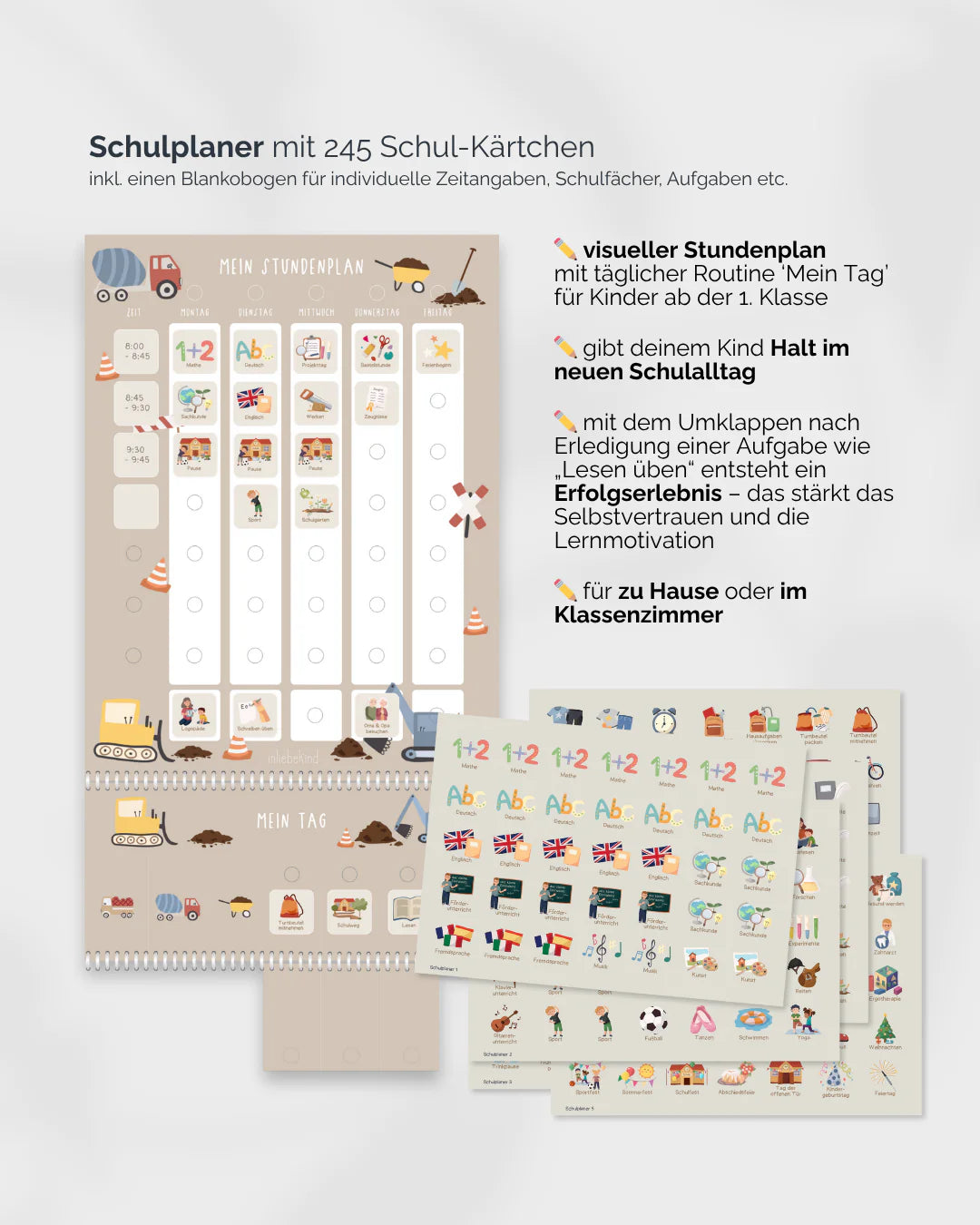 inliebekind Grundschulplaner inkl. Symbolkärtchen BAGGER - Gebunden