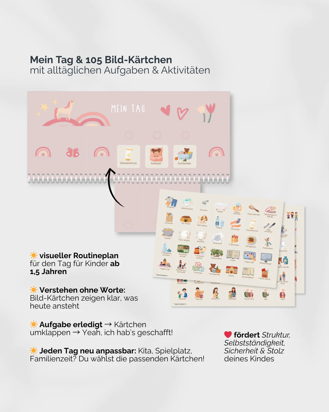 inliebekind Routineplaner inkl. Symbolkärtchen EINHORN GLITZER