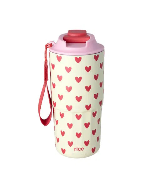 rice Rostfreier Stahl Thermobecher 550ml - Crème - Hearts Print