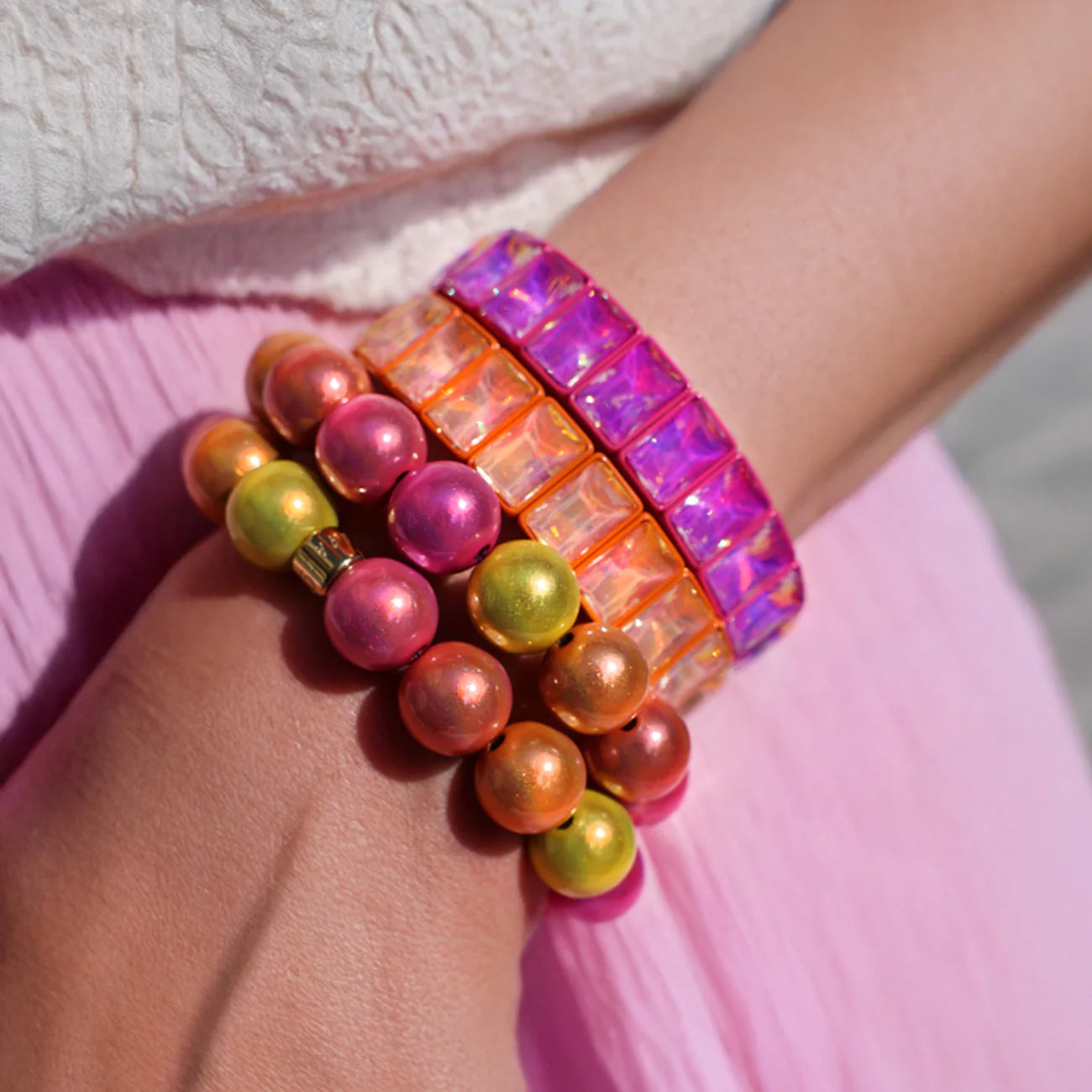 Magic Pearl Color Pop Gems Armband Hot Pink