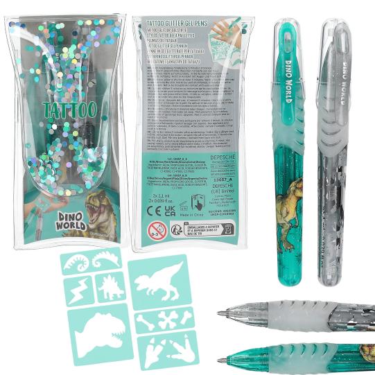 Dino World Tattoo Glitzer Gelstifte