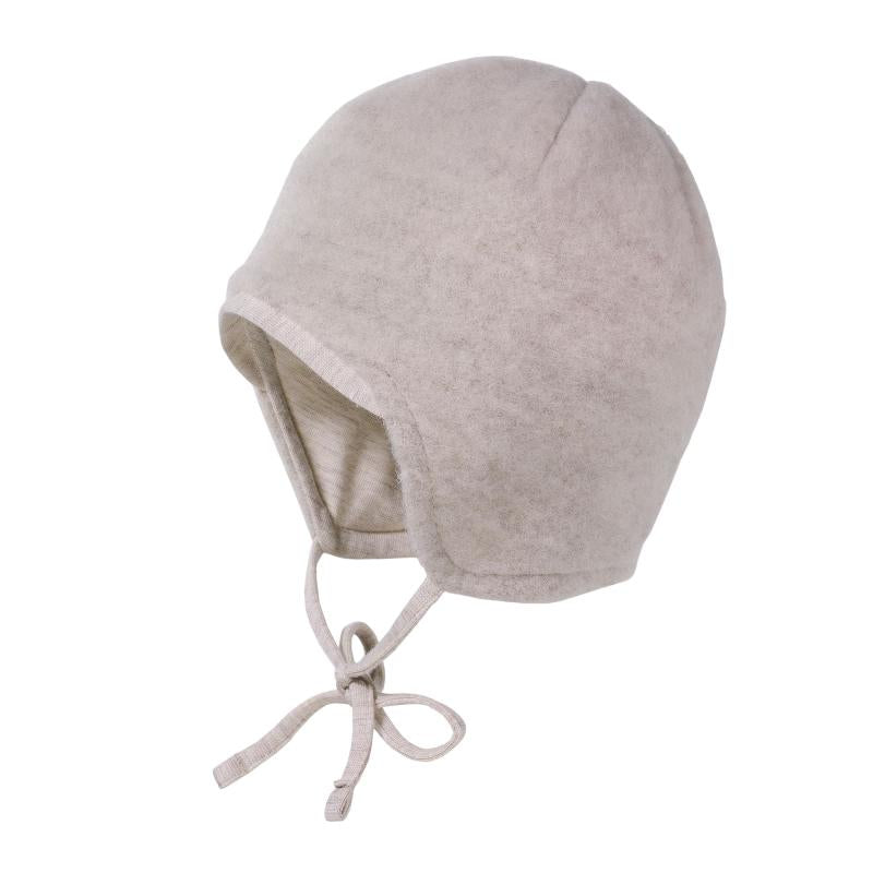 Maximo GOTS BABY-Mütze Wollfleece Jerseyfutter mit Bindeband