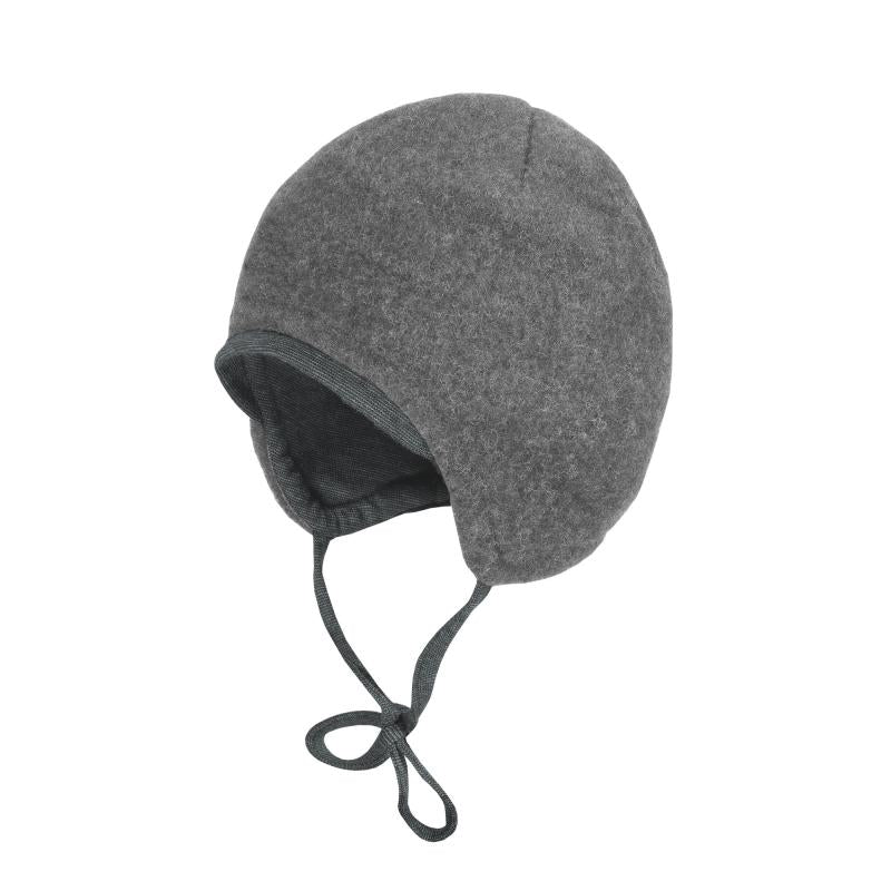 Maximo GOTS BABY-Mütze Wollfleece Jerseyfutter mit Bindeband