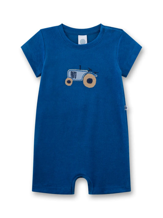 Sanetta Baby-Strampler kurz blau Traktor aus Frottee
