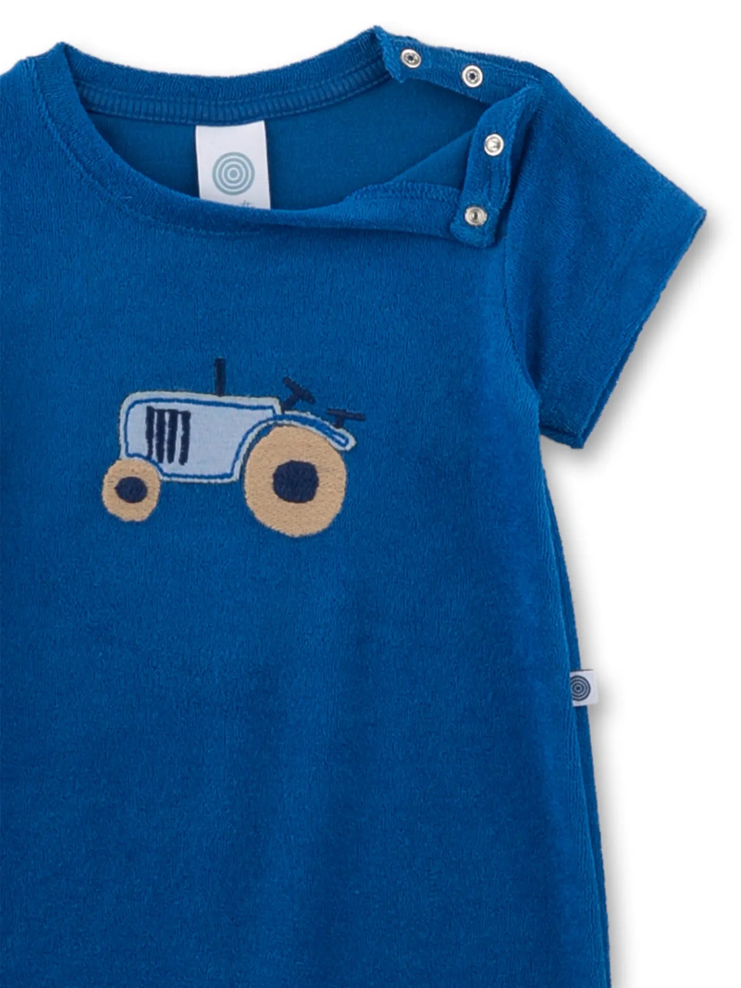 Sanetta Baby-Strampler kurz blau Traktor aus Frottee