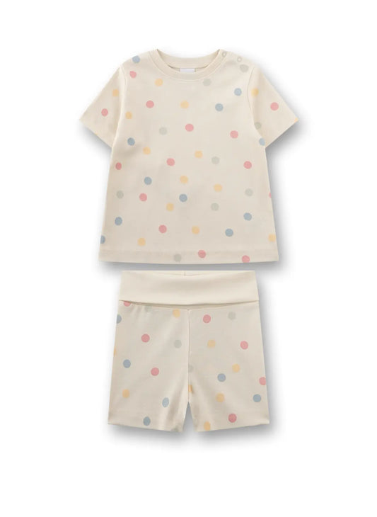 Sanetta Mädchen-Schlafanzug kurz beige bunte Dots