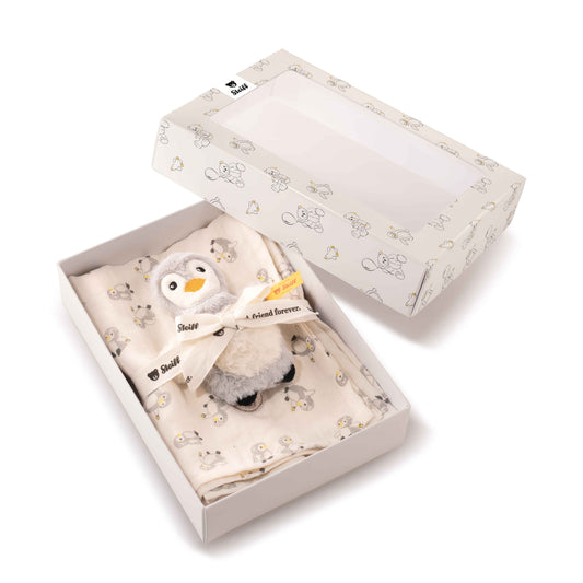 Steiff Geschenkset Lio Pinguin Greifling mit Rassel und Spucktuch