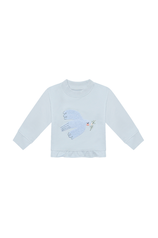 Leevje Sweatshirt 'bird' mit Rüschensaum