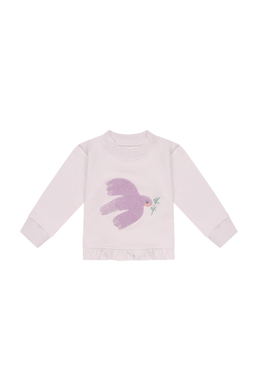 Leevje Sweatshirt 'bird' mit Rüschensaum