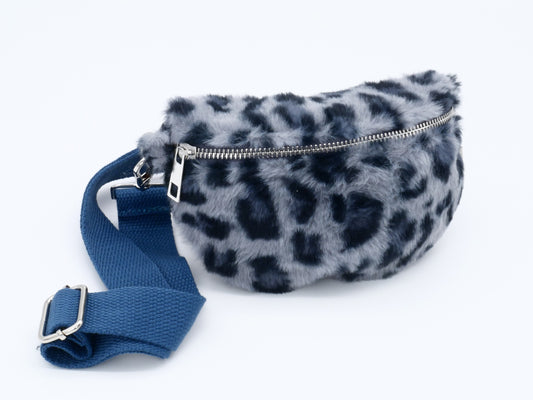 KisMe Sidebag Plüsch Leoprint BLAU-GRAU