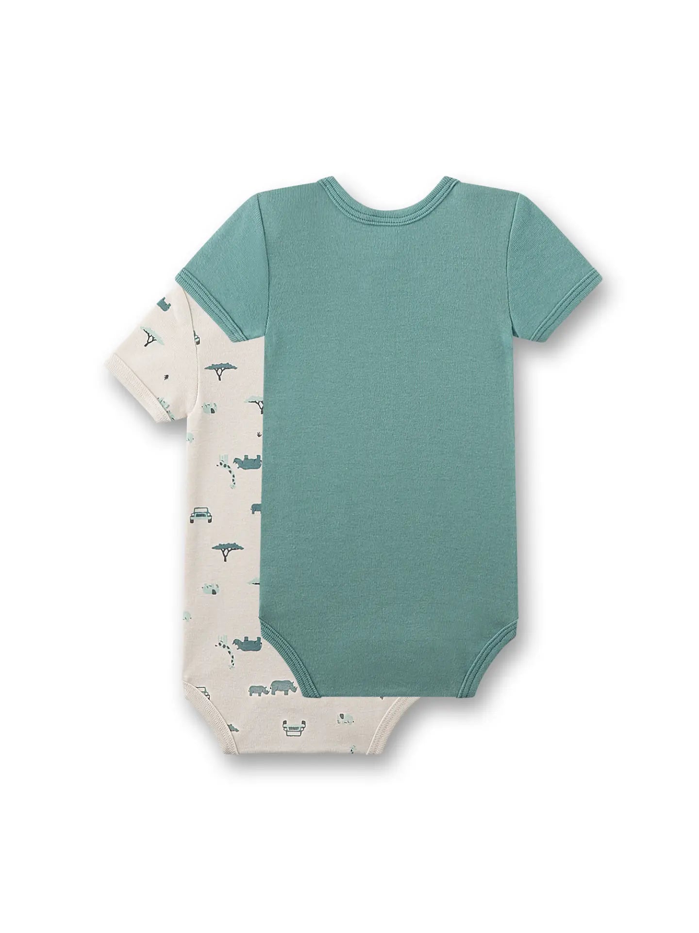 Sanetta Baby-Body (Doppelpack) grün & beige Tiere