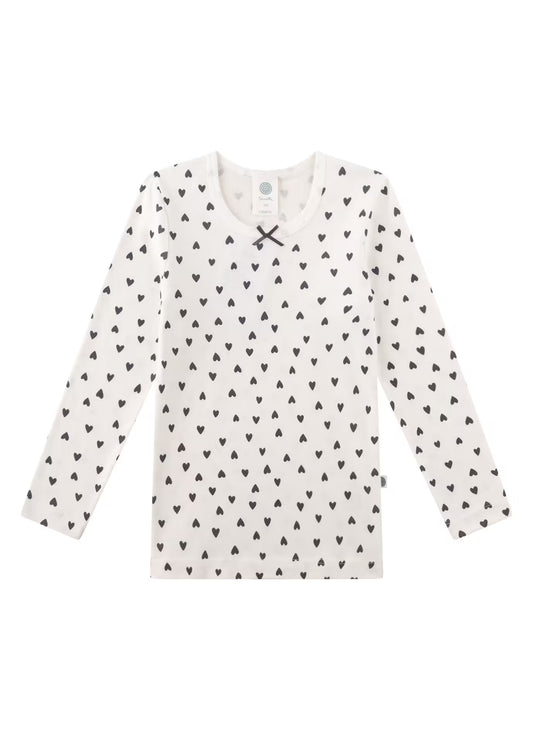 Sanetta Mädchen-Unterhemd langarm off-white Herzchen