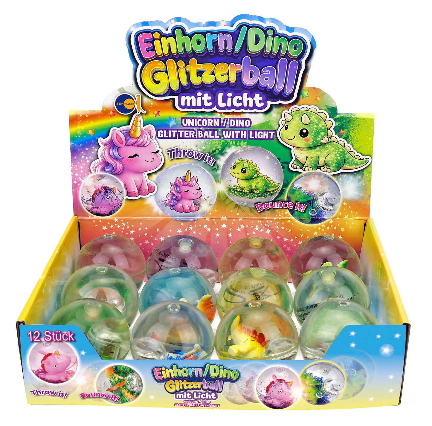 Glitzerflummi 65 mm Dino mit Licht
