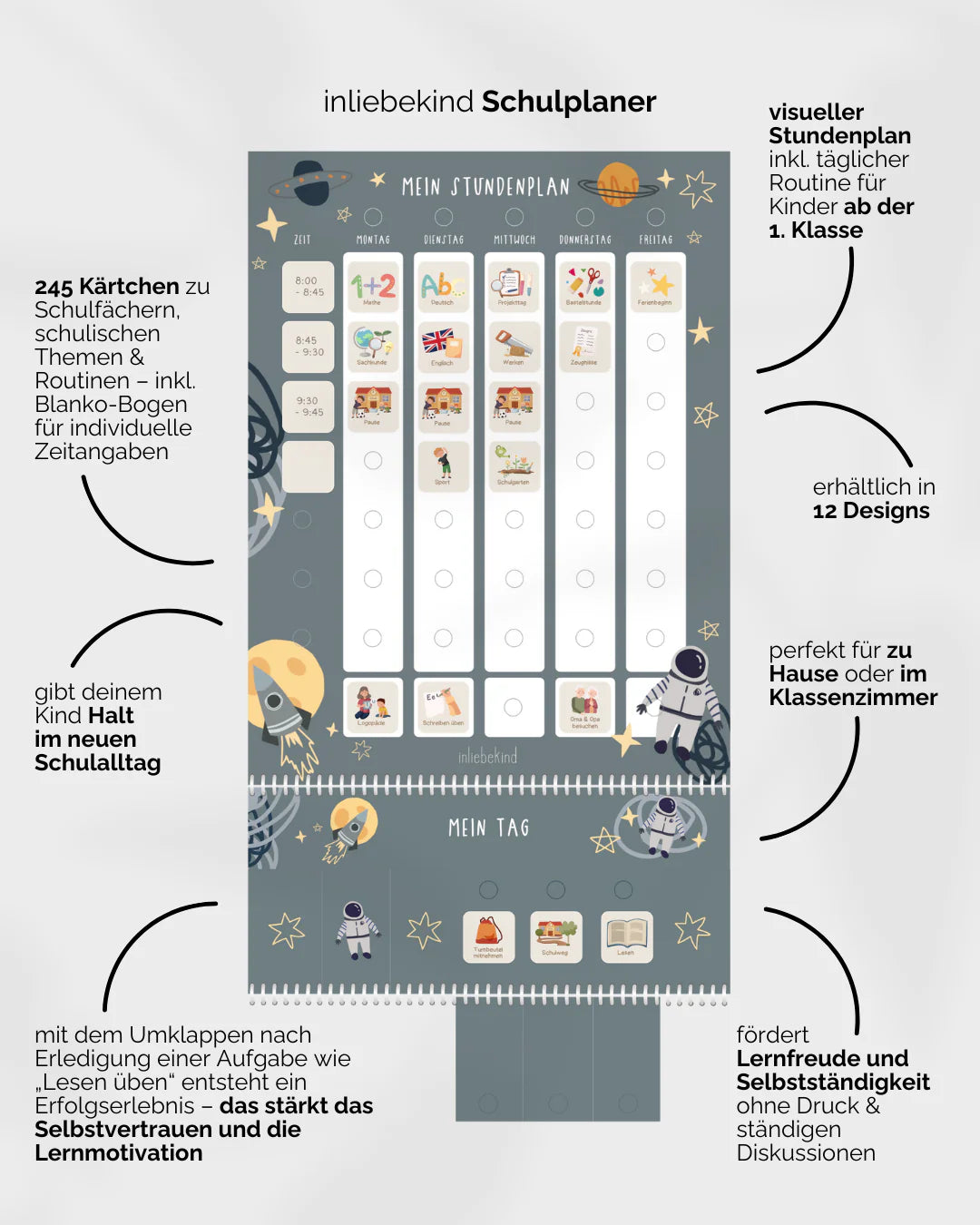inliebekind Grundschulplaner inkl. Symbolkärtchen ASTRO - Gebunden