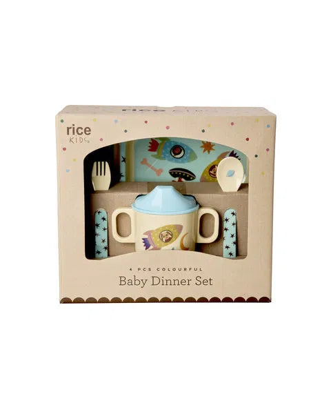 rice Baby-Geschirrset - Hellblau - Dogs in Space - Geschenkbox