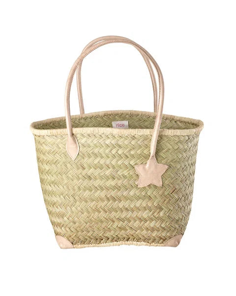 rice Große Raffia Tasche - natürlich - mit Ledergriffe