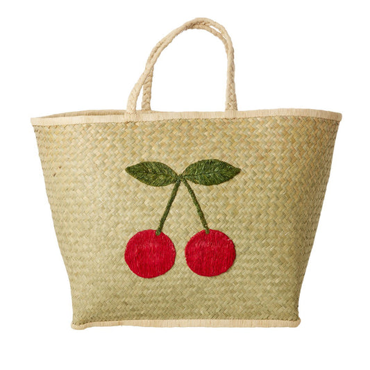 rice Große Raffia Tasche - natürlich - Big Cherry