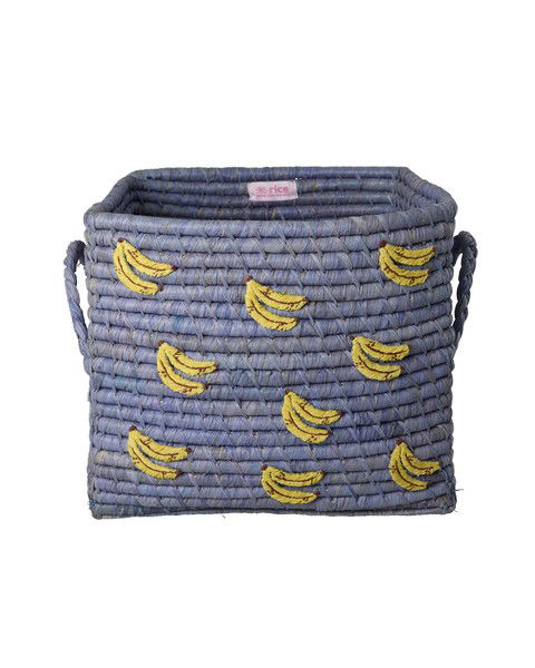 rice Raffia Korb - Blau Bananen