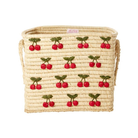 rice Raffia Korb - Natürlich - Small Cherries All Over Design