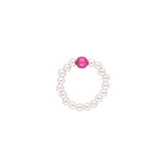 Magic Pearl Stretch Ring Silber - Hot Pink