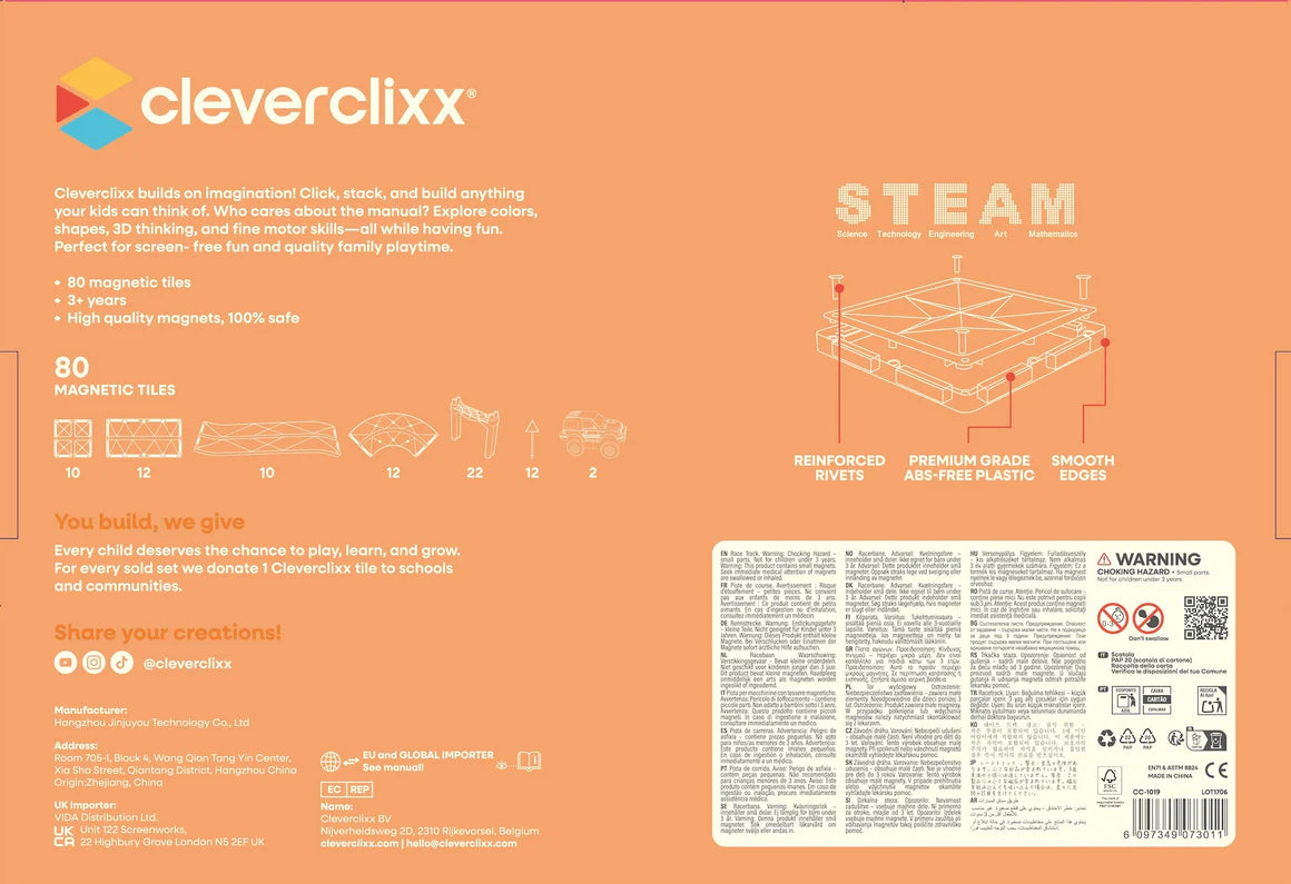 Cleverclixx - Große Rennstrecke Pastell 80-teiliges Set