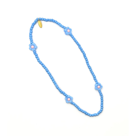 Ratatam! Elastische Halskette mit Blumen - blau
