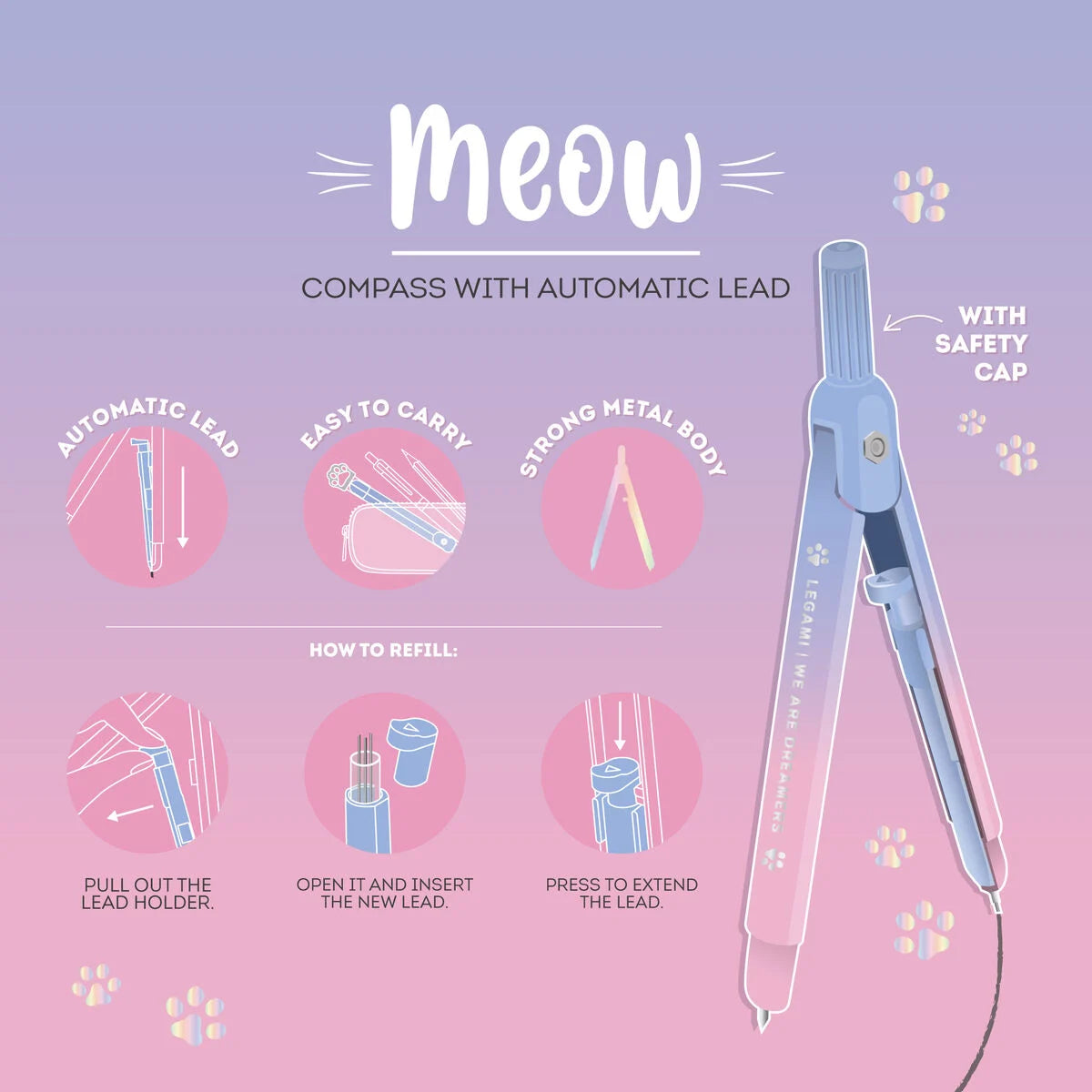 Legami Kompass mit Druckbleistift - Meow