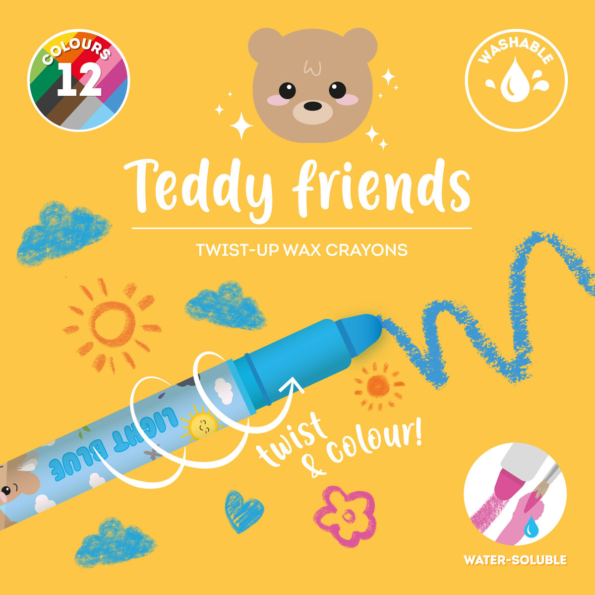 Legami Set mit 12 Twist-up-Wachsstiften - Teddy Friends