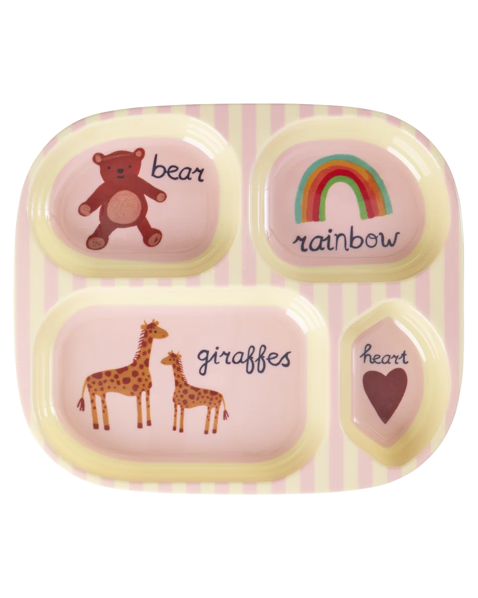 rice Kinderteller mit 4er Einteilung - pink - ABC