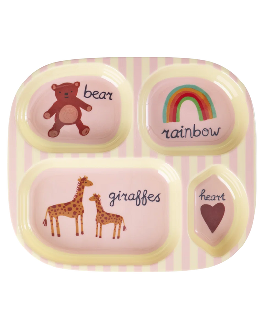 rice Kinderteller mit 4er Einteilung - pink - ABC