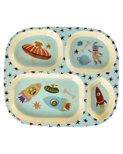 rice Kinderteller mit 4er Einteilung - Hellblau - Dogs in Space