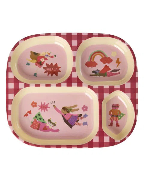 rice Kinderteller mit 4er Einteilung - Pink - Hero Print