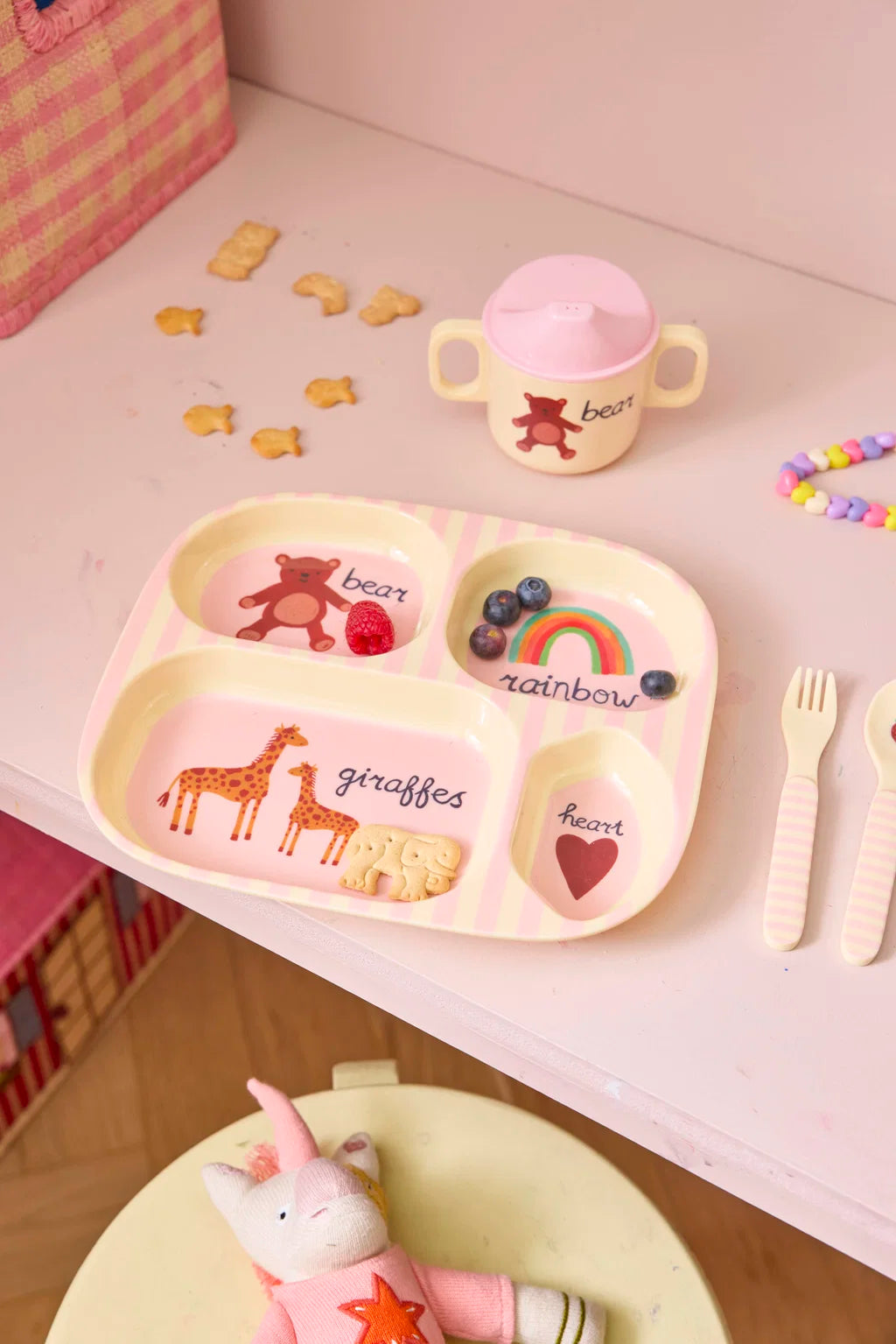 rice Kinderteller mit 4er Einteilung - pink - ABC