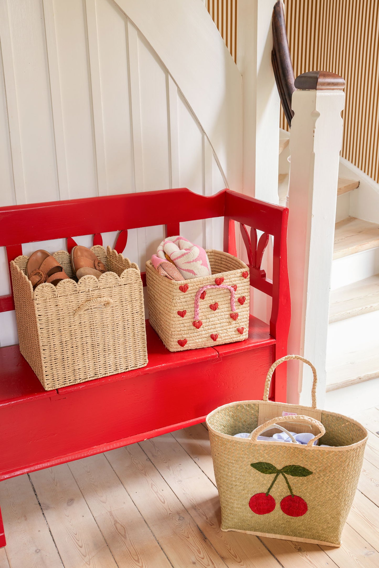 rice Große Raffia Tasche - natürlich - Big Cherry