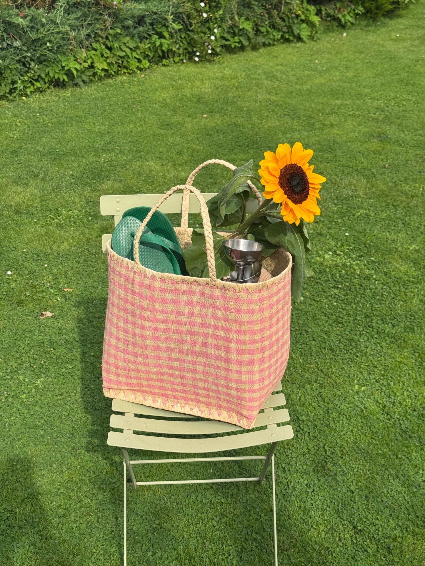 rice Große Raffia Tasche/Shopper pink