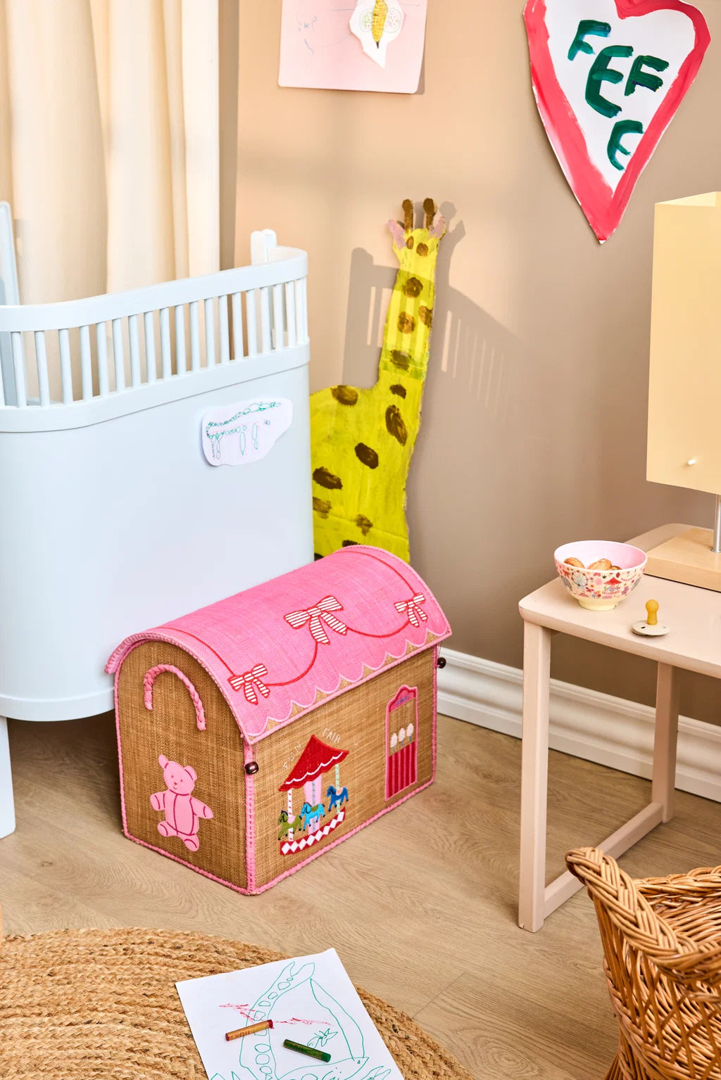 rice Raffia Mittlere Aufbewahrungsbox Fun Fair pink