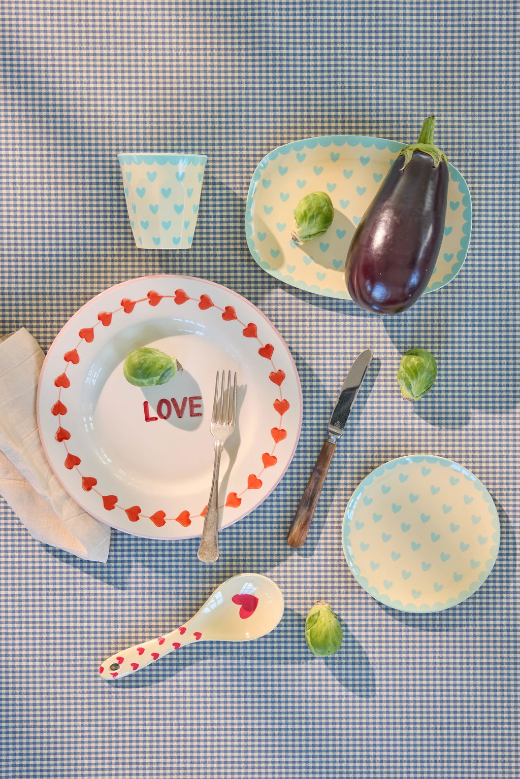 rice Rechteckig Beilagenteller Melamin - Mint - Favorite Hearts Print