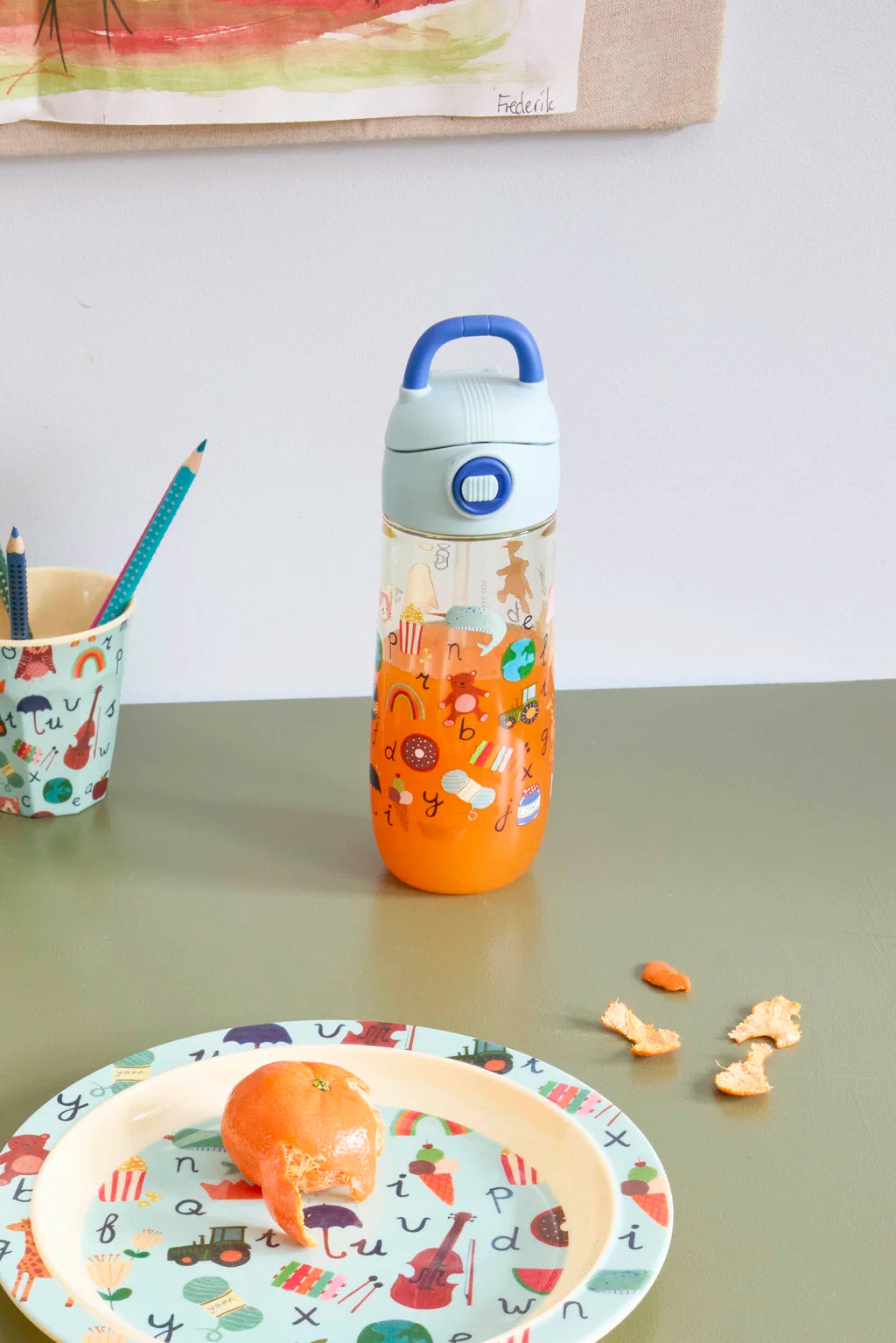 rice Kinder-Trinkflasche aus Kunststoff mit ABC-Aufdruck – Blau – 550 ml
